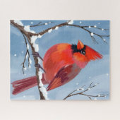 Winter-Kardinal-Rotvogel-Aquarellmalerei Puzzle (Horizontal)