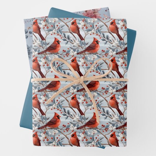 Winter Kardinal und Florals Weihnachten Geschenkpapier Set (Beispiel)