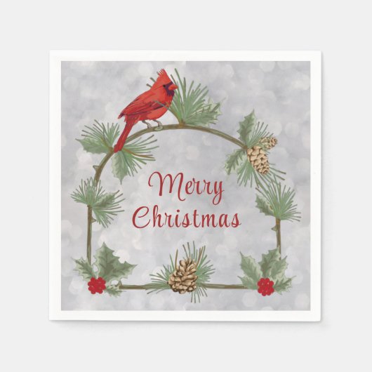Winter Kardinal und Pines Papier Napkin Serviette (Vorderseite)