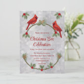 Winter Kardinal und Pinien Party Einladung (Stehend Vorderseite)