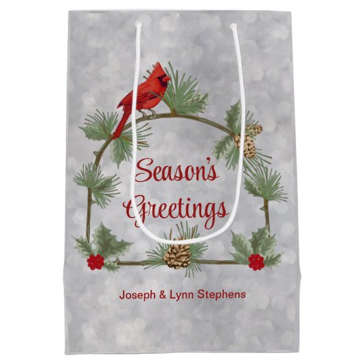 Winter-Kardinal und Pinienbeutel Mittlere Geschenktüte (Rückseite)