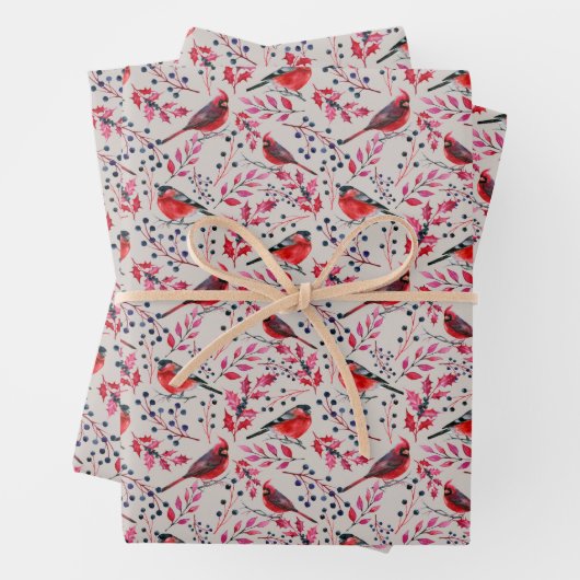 Winter-Kardinal und Warblers Umschlagpapier Geschenkpapier Set (Beispiel)