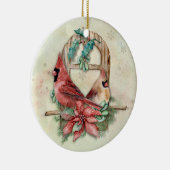 Winter-Kardinal verbinden sich mit Poinsettia Keramikornament (Rechts)
