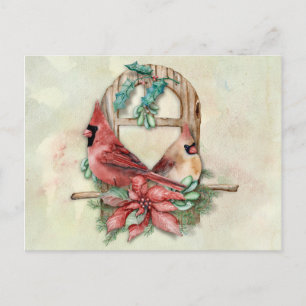Winter-Kardinal verbinden sich mit Poinsettia Postkarte