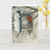 Winter Kardinal Watercolor_2 Karte (Gelbe Blume)