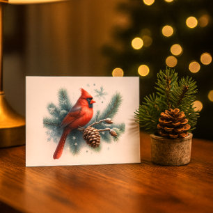 Winter-Kardinals-Kiefer und Schneeflocken Postkarte