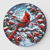 Winter Kardinals Lied" - Festliche Naturdekoration Große Wanduhr (Vorderseite)