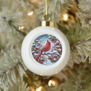 Winter Kardinals Lied" - Festliche Naturdekoration Keramik Kugel-Ornament