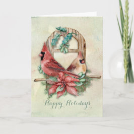 Winter-Kardinals-Paare mit Poinsettia Feiertagskarte