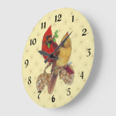 Winter Kardinals Pine und Holly Große Wanduhr (Winkel)