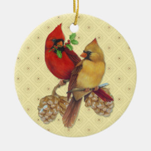 Winter Kardinals Pine und Holly Keramikornament