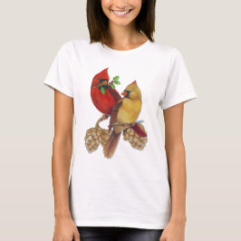 Winter Kardinals Pine und Holly T-Shirt