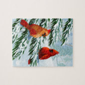Winter-Kardinals-Vogel-Schnee Creationarts Puzzle (Horizontal)