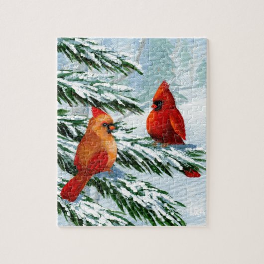 Winter-Kardinals-Vogel-Schnee Creationarts Puzzle (Vertikal)
