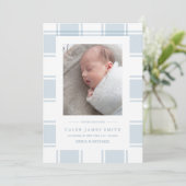 Winter Kariert Foto Baby Birth Announction Card Ankündigung (Stehend Vorderseite)