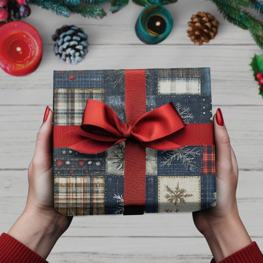 Winter Kariert Retro Weihnachten Schneeflocke Geschenkpapier