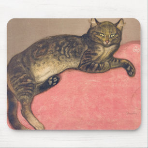 Winter: Katze auf einem Kissen von Theophile Stein Mousepad