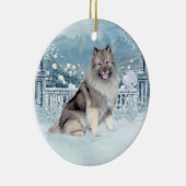 Winter Keeshond Weihnachten Keramik Ornament (Rechts)