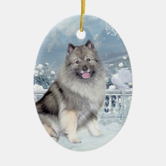 Winter Keeshond Weihnachten Keramik Ornament (Vorne)