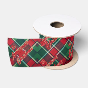 Winter-Kiefer-Karo-Familienname-Weihnachten Satinband