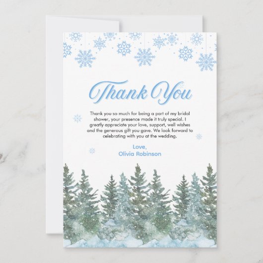 Winter-Kiefer-Schnee in Liebe Schneeflocken Brause Dankeskarte (Vorderseite)