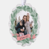 Winter Kiefer und Banner mit Foto Ornament Karte (Links)