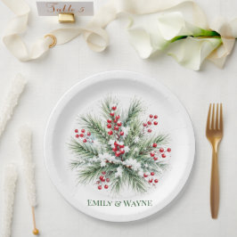 Winter-Kiefer- und Rote-Beeren-Hochzeit Pappteller