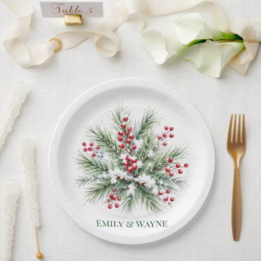 Winter-Kiefer- und Rote-Beeren-Hochzeit Pappteller (Hochzeit)