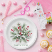 Winter-Kiefer- und Rote-Beeren-Hochzeit Pappteller (Party)