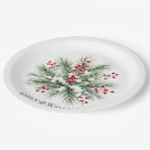 Winter-Kiefer- und Rote-Beeren-Hochzeit Pappteller (Schrägansicht)