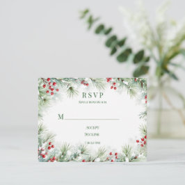 Winter-Kiefer- und Rote-Beeren-Hochzeit RSVP Karte