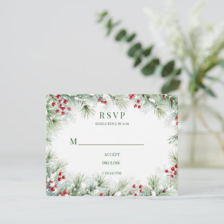 Winter-Kiefer- und Rote-Beeren-Hochzeit RSVP Karte