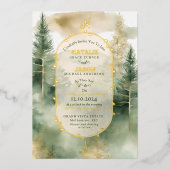 Winter-Kiefer-Wald-Monogramm-Hochzeit Folieneinladung (Vorderseite)
