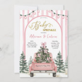Winter-Kiefern-Bäume Kokett-Bogen Rosa Baby Sprink Einladung (Vorderseite)