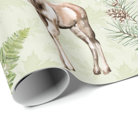 Winter-Kiefern-Kegel-Waldtier-Rotwild-Vögel Geschenkpapier (Rolleneckpunkt)
