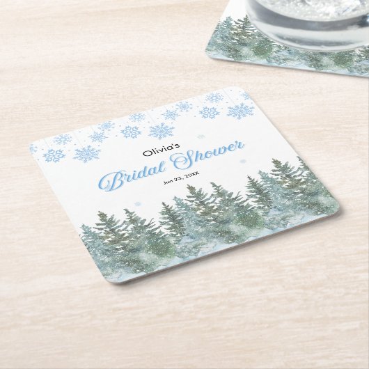 Winter-Kiefernbäume-Schneeblumen-Brautparty Rechteckiger Pappuntersetzer (angewinkelt)