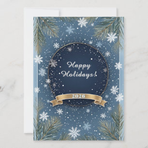 🎄 Winter-Kieferngerüst Blaue Schneeflocken Gold-A Karte