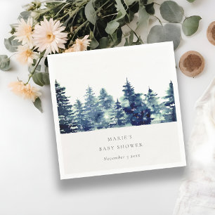 Winter-Kiefernwald-Schneefall-Aquarell-Baby-Party Serviette