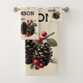 Winter-Kieferzapfen & Beeren-Familien-Wurfkissen Badhandtuch Set (Insitu)