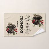 Winter-Kieferzapfen & Beeren-Familien-Wurfkissen Badhandtuch Set (Handtuch)