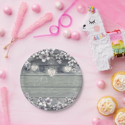 Winter Kirschblossom Zweige & Lanterns Rustikal Pappteller (Party)