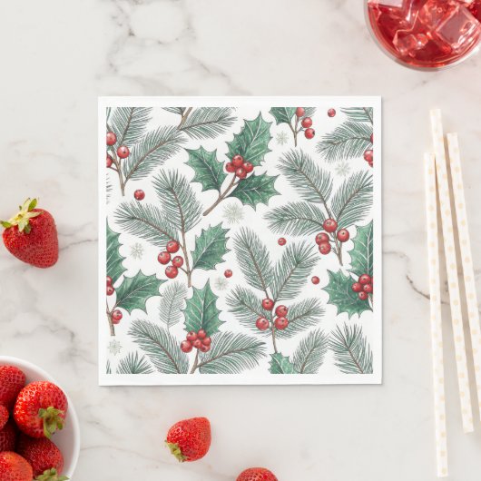 Winter-Kirschen-Weihnachtsmuster Serviette (Beispiel)