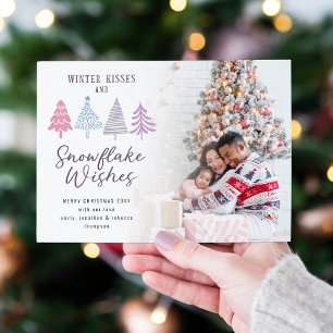 Winter Kisses Quote Bäume Foto Frohe Weihnachten