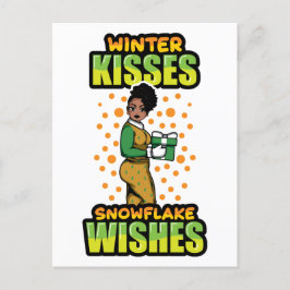 Winter Kisses Snowflake wünscht Black Woman Sista Postkarte
