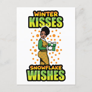 Winter Kisses Snowflake wünscht Black Woman Sista Postkarte