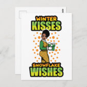 Winter Kisses Snowflake wünscht Black Woman Sista Postkarte (Vorne/Hinten)