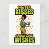 Winter Kisses Snowflake wünscht Black Woman Sista Postkarte (Vorderseite)