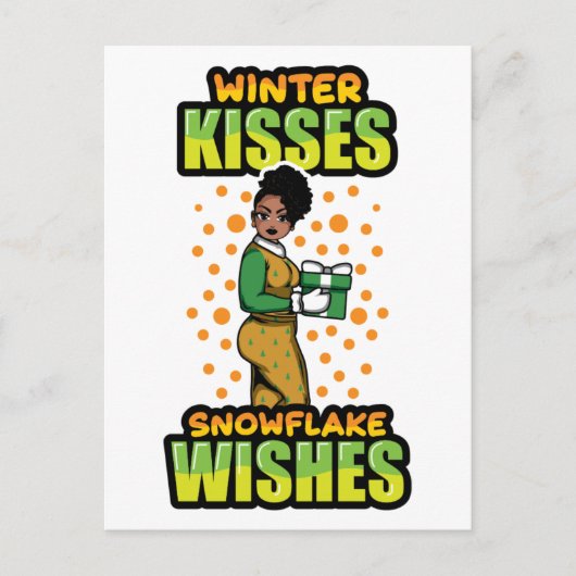 Winter Kisses Snowflake wünscht Black Woman Sista Postkarte (Vorderseite)
