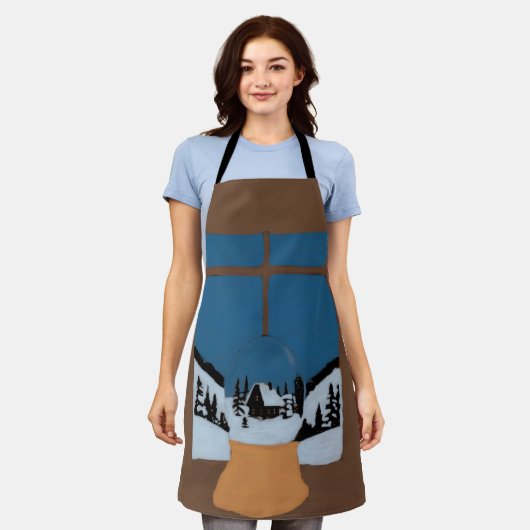 Winter Kitchen Apron - Snow Globe and Snowy Window Schürze (Getragen)