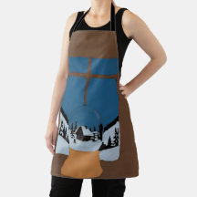 Winter Kitchen Apron - Snow Globe and Snowy Window